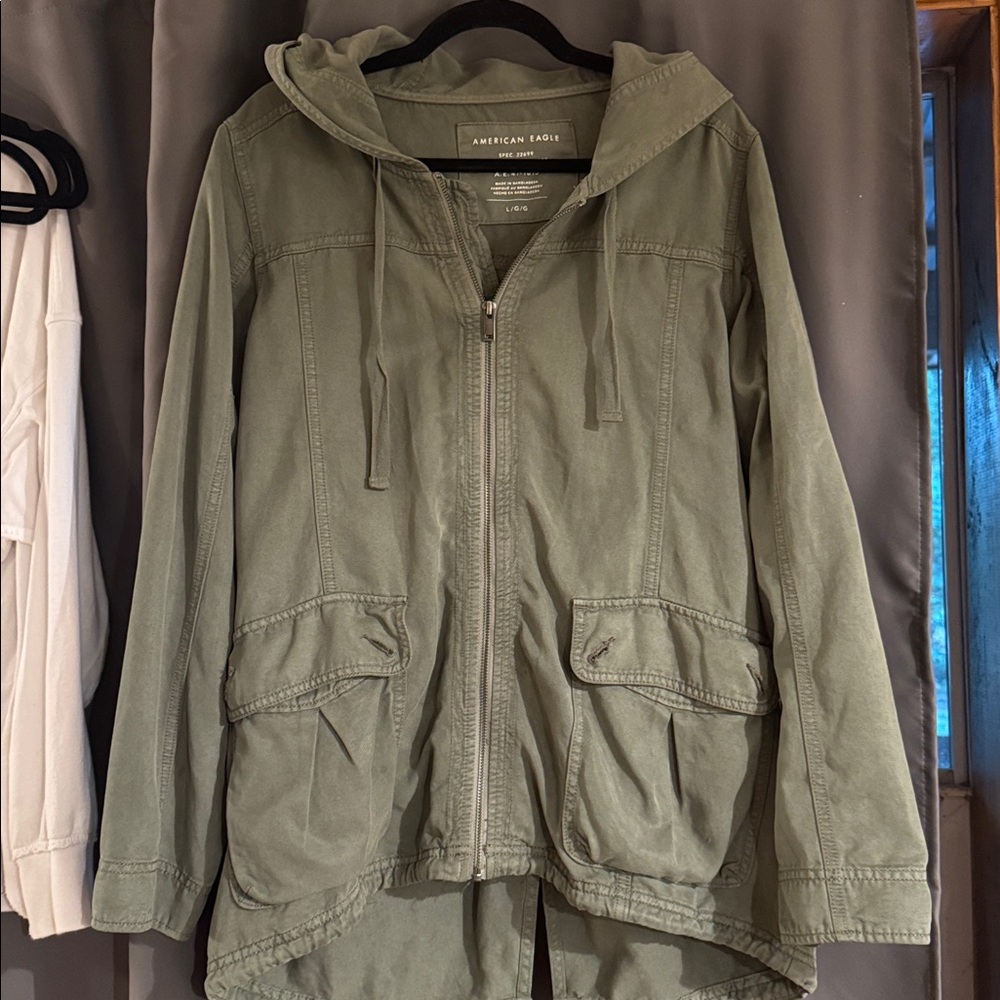 American Eagle Olive Green Hooded Utility Jacket Large